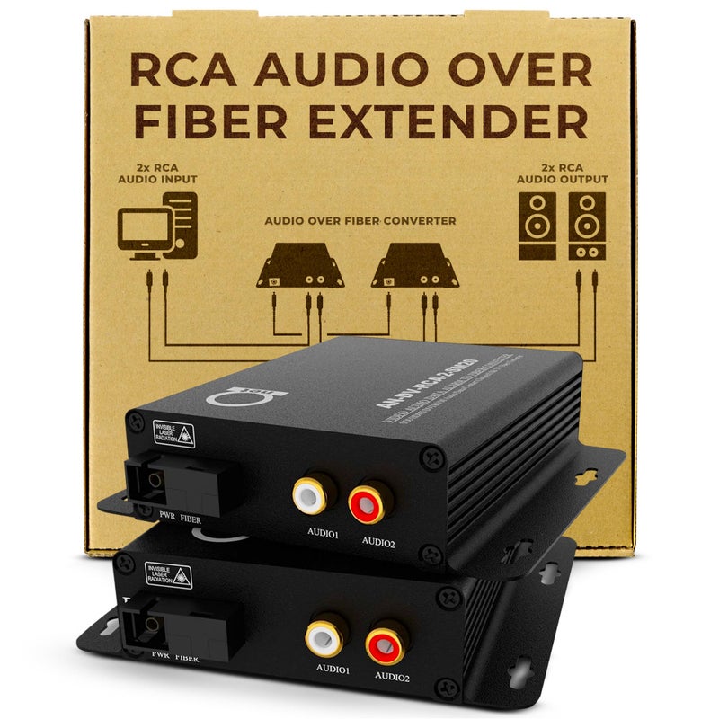 RCA Audio Over Single Mode Fiber Converter Extender Kit with 2Channel Audio to SM Optical Media Converter 2 x RCA Ports Transmitter Receiver