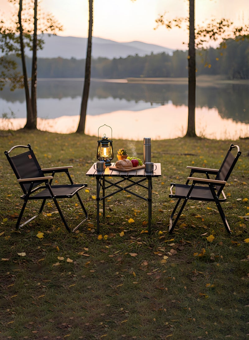 Taimi 3-Piece Camping Set | Portable Camping Table with 2 Chairs, Folding Table with Carrying Bag 60x51x53cm and 2 Folding Chairs with Metal Frame & Armrests - Black - Image 3