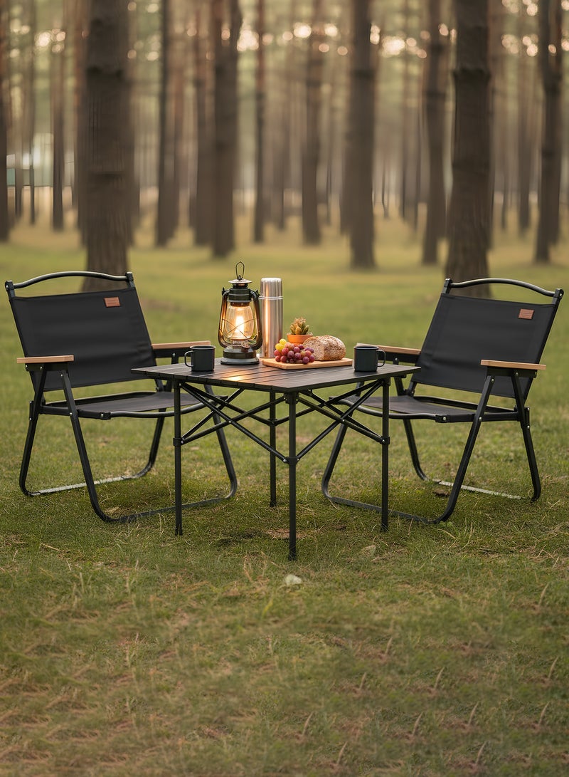 Taimi 3-Piece Camping Set | Portable Camping Table with 2 Chairs, Folding Table with Carrying Bag 60x51x53cm and 2 Folding Chairs with Metal Frame & Armrests - Black - Image 2