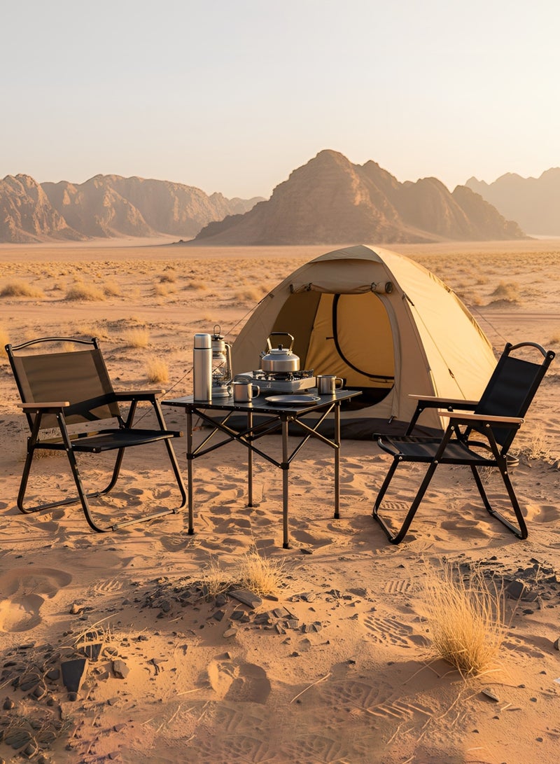 Taimi 3-Piece Camping Set | Portable Camping Table with 2 Chairs, Folding Table with Carrying Bag 60x51x53cm and 2 Folding Chairs with Metal Frame & Armrests - Black - Image 1