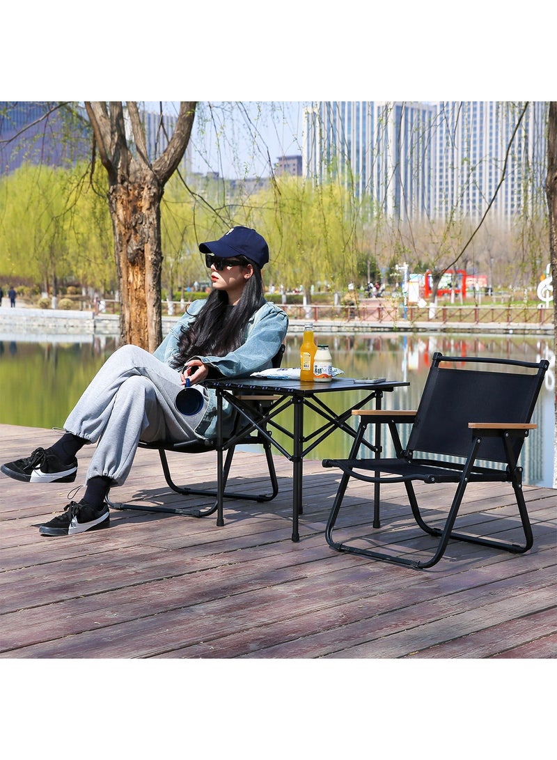 Taimi 3-Piece Camping Set | Portable Camping Table with 2 Chairs, Folding Table with Carrying Bag 60x51x53cm and 2 Folding Chairs with Metal Frame & Armrests - Black - Image 4