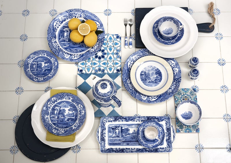 Spode Blue Italian 5-Piece Place Setting | Dinner Plate, Salad Plate, Bread & Butter Plate, Teacup and Saucer | Dishwasher Safe | Made in England from Fine Earthenware - Image 2