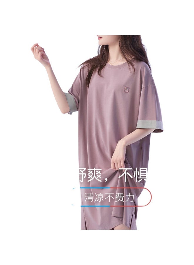 XULEN Women'S Modal Cotton Cooling Short-Sleeve Nightgown, Plus Size Loungewear, 62573 Misty Purple, L - Image 3