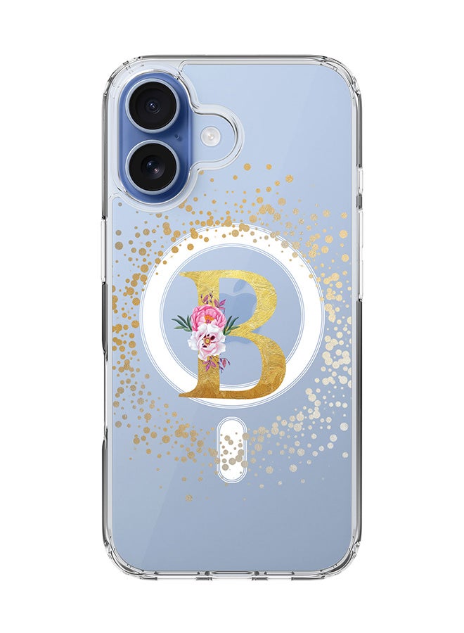 Stylizedd Classic Clear MagSafe Case for iPhone 17 , Hybrid Soft Case Flexible Edges Anti Drop TPU PC Gel Thin Transparent Cover [ Designed for iPhone 17 ] - Custom Monogram Initial Letter Floral Pattern Alphabet - B  (Clear )