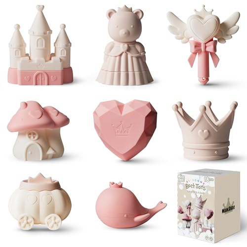 MarcZero Princess Silicone Bath Toys 8Pcs for Toddlers Kids BabiesBathtub Water ToysSoft Squeezable EasyGrip Pool Toys Set Pink - Image 1