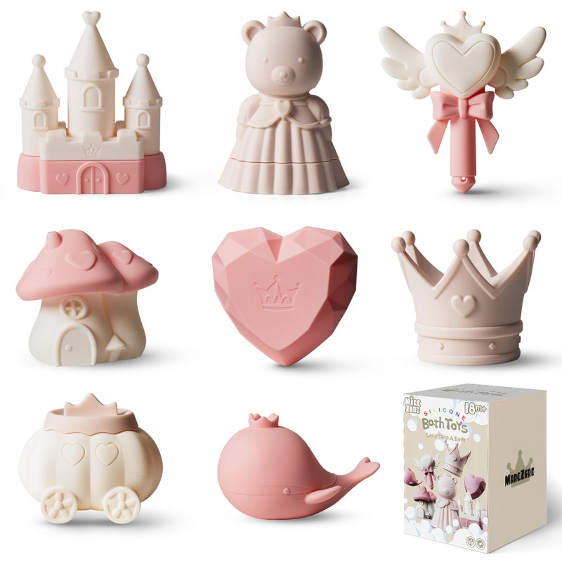 MarcZero Princess Silicone Bath Toys 8Pcs for Toddlers Kids BabiesBathtub Water ToysSoft Squeezable EasyGrip Pool Toys Set Pink - Image 3