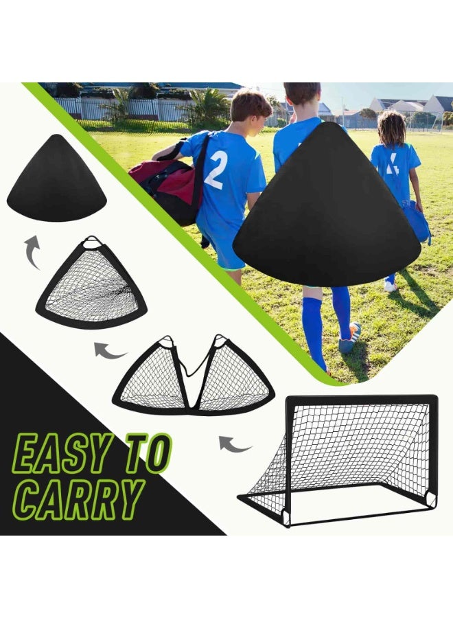Aideli 2 Pack Portable Football Goal Set 120×90 cm, Pop-Up Soccer Training Nets with Carry Bag & Ground Pegs, Lightweight Backyard Football Goal for Indoor Outdoor Practice – Black - Image 3