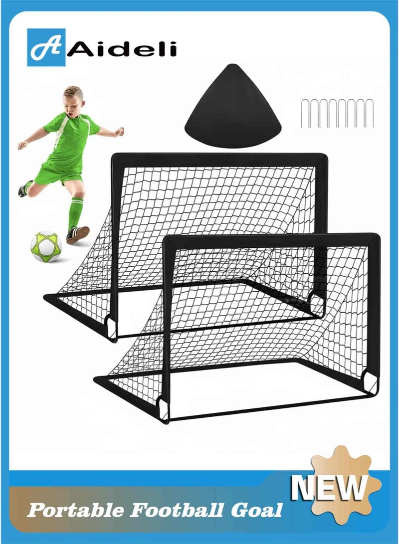 Aideli 2 Pack Portable Football Goal Set 120×90 cm, Pop-Up Soccer Training Nets with Carry Bag & Ground Pegs, Lightweight Backyard Football Goal for Indoor Outdoor Practice – Black - Image 1