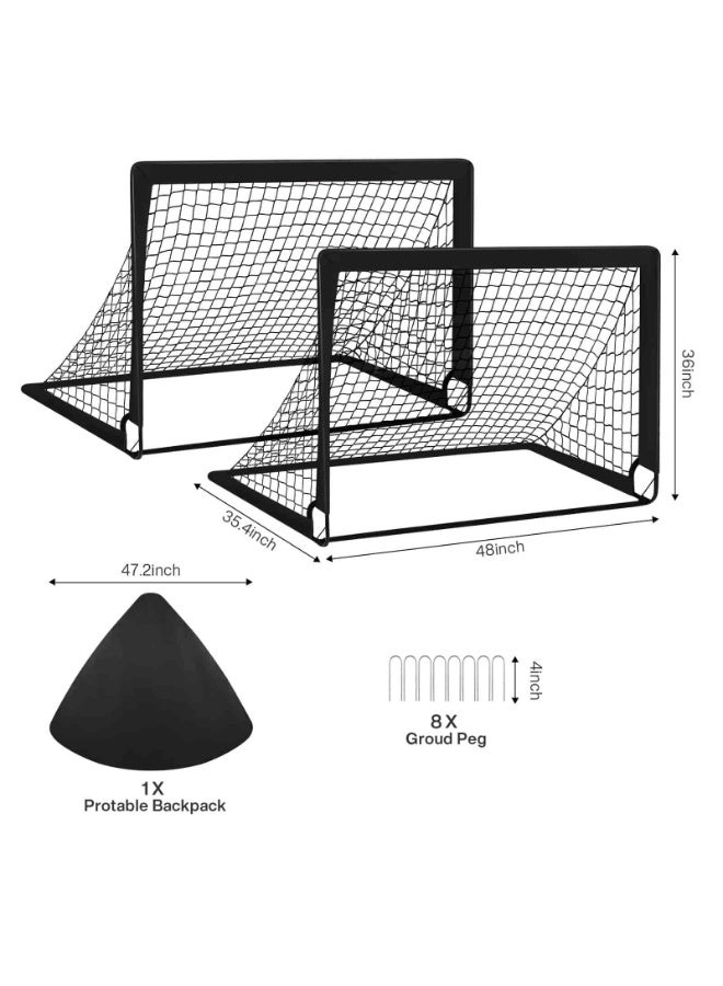 Aideli 2 Pack Portable Football Goal Set 120×90 cm, Pop-Up Soccer Training Nets with Carry Bag & Ground Pegs, Lightweight Backyard Football Goal for Indoor Outdoor Practice – Black - Image 2
