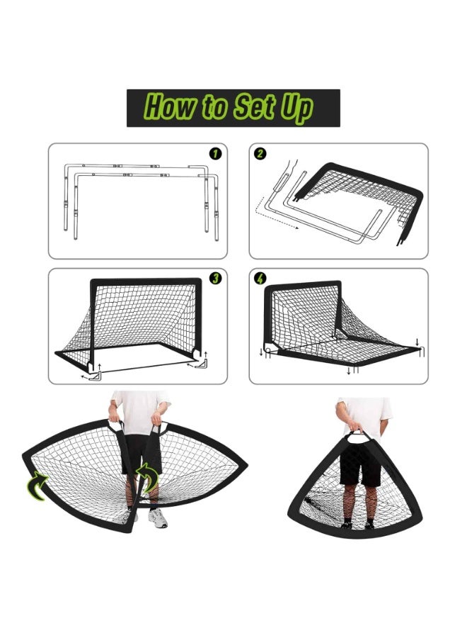 Aideli 2 Pack Portable Football Goal Set 120×90 cm, Pop-Up Soccer Training Nets with Carry Bag & Ground Pegs, Lightweight Backyard Football Goal for Indoor Outdoor Practice – Black - Image 5