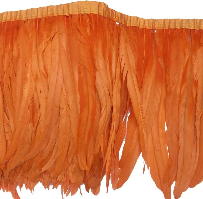 Rooster Hackle Feather Fringe Trim 10-12inch in Width Pack of 1 Yard(Orange)