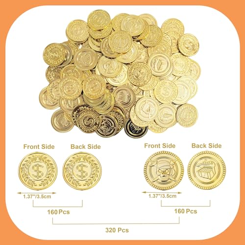 AiFanS Gold Coins Plastic Pirate Coins 320 Pcs Perfect for Pirate Themed Parties and Games 3 Patterns - Image 5