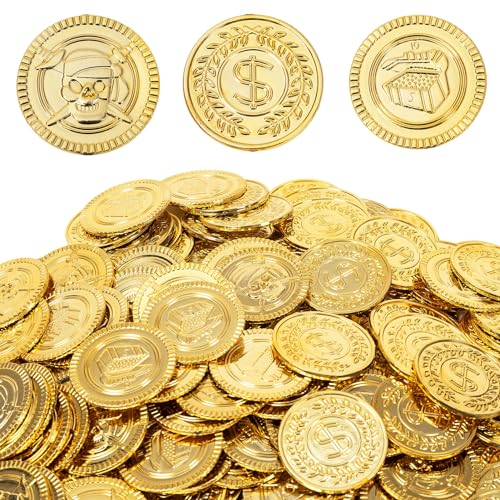 AiFanS Gold Coins Plastic Pirate Coins 320 Pcs Perfect for Pirate Themed Parties and Games 3 Patterns - Image 1