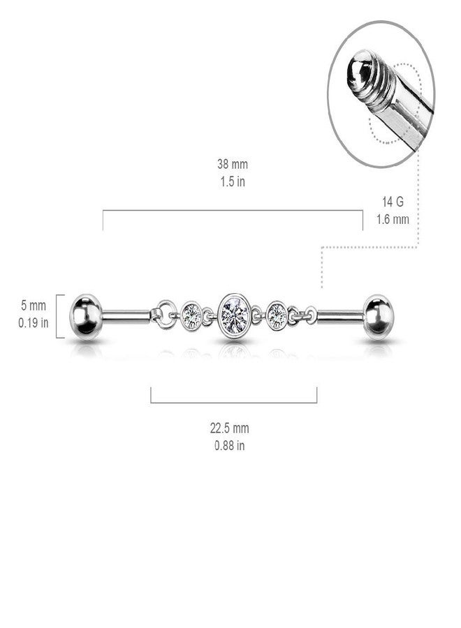 Pierced Owl 14GA Triple CZ Rounds on a Chain 316L Surgical Stainless Steel Industrial Barbell for Cartilage (Clear/Aqua) - Image 2