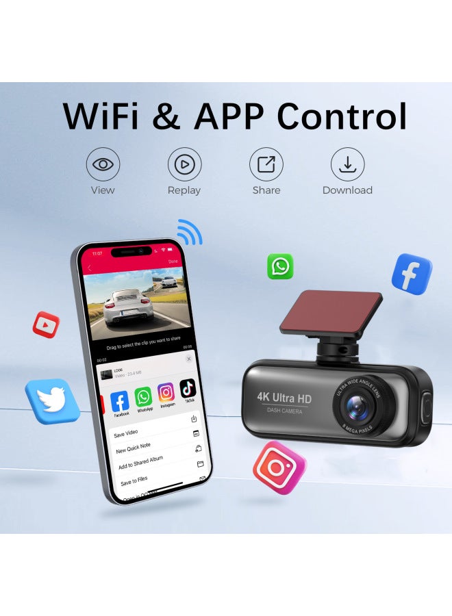 نيوترل كاميرا السيارة Hd 4k ذات التسجيل المزدوج الأمامي والخلفي مع الاتصال المتنقل، مسار القيادة، مسجل المركبة ذو العدسة المزدوجة - Image 2