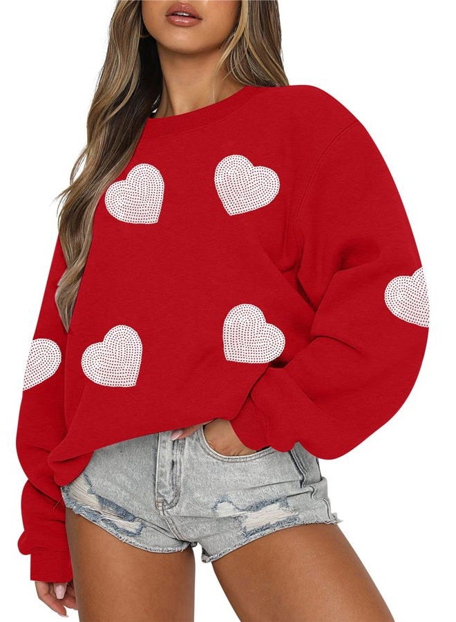 MAXIMGR Valentines Sweatshirt Women Teacher Valentine Shirts sequin Love Heart Graphic Tee Valentine's Day Gift Pullover, Red 2, XXL - Image 1