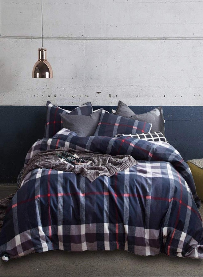 Houseri Jumeey Plaid Duvet Cover Queen Size Navy Blue Grid Bedding Set Buffalo Plaid Bedding Duvet Cover Teens Boys Dark Color Gingham Grid Bedding Tartan Bedding Sets Queen Men Check Duvet Cover Full - Image 2