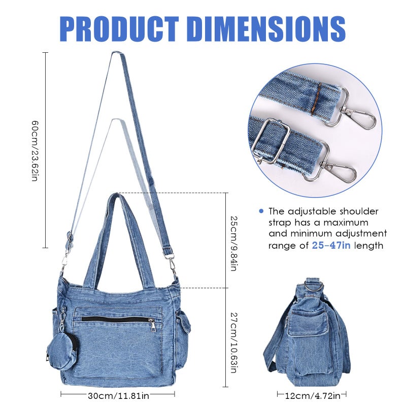 Extolove Denim Tote Bag Jean Purses for Women Denim Crossbody Bags with Small Purse Shoulder Handbag (Blue) - Image 4