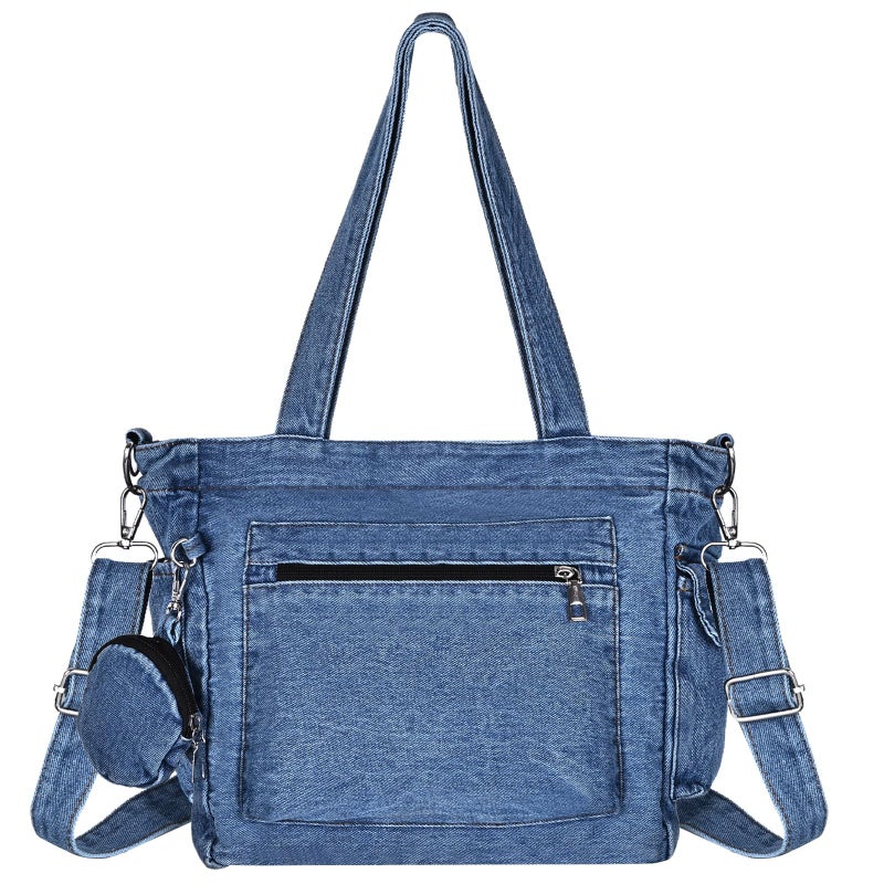 Extolove Denim Tote Bag Jean Purses for Women Denim Crossbody Bags with Small Purse Shoulder Handbag (Blue) - Image 1