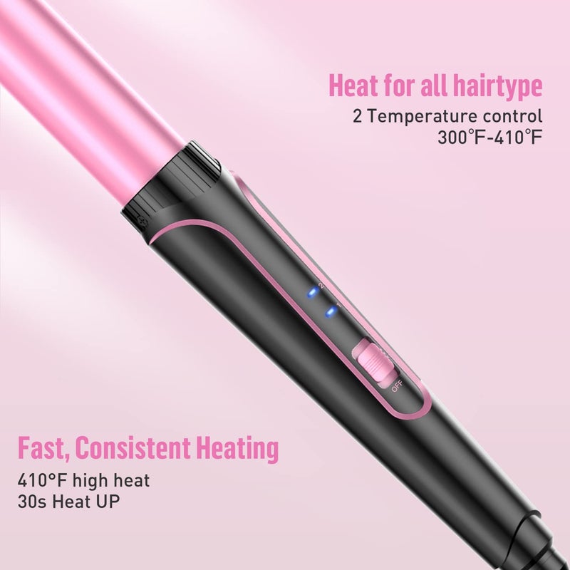 BESTOPE PRO Waver Curling Iron Wand - BESTOPE PRO 5 in 1 Curling Wand Set with 3 Barrel Hair Crimper for Women, Fast Heating Crimper Wand Curler in All Hair Type, Women Gifts - Pink - Image 4
