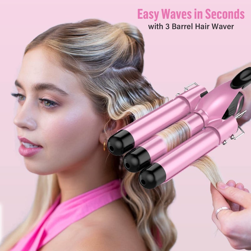 BESTOPE PRO Waver Curling Iron Wand - BESTOPE PRO 5 in 1 Curling Wand Set with 3 Barrel Hair Crimper for Women, Fast Heating Crimper Wand Curler in All Hair Type, Women Gifts - Pink - Image 3