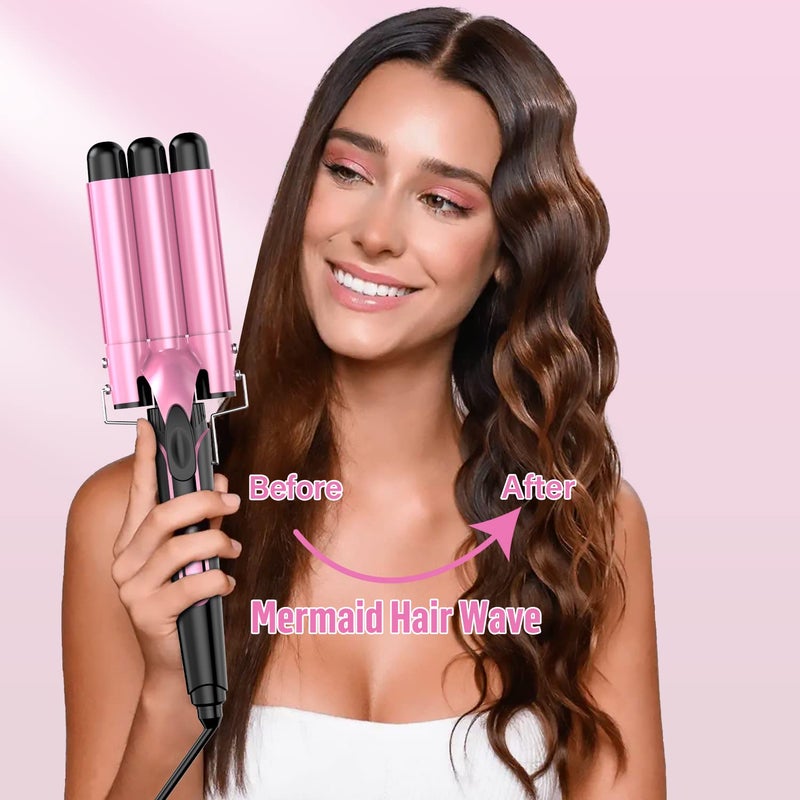 BESTOPE PRO Waver Curling Iron Wand - BESTOPE PRO 5 in 1 Curling Wand Set with 3 Barrel Hair Crimper for Women, Fast Heating Crimper Wand Curler in All Hair Type, Women Gifts - Pink - Image 5