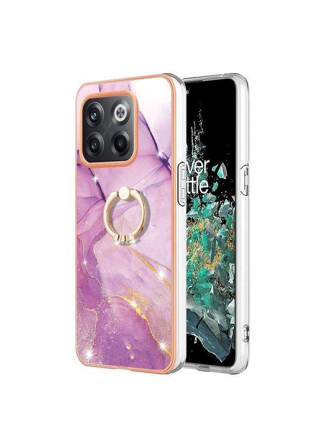 erorex Case For OnePlus 10T 5G / Ace Pro Electroplating Marble IMD Phone Case with Ring Holder - Image 1