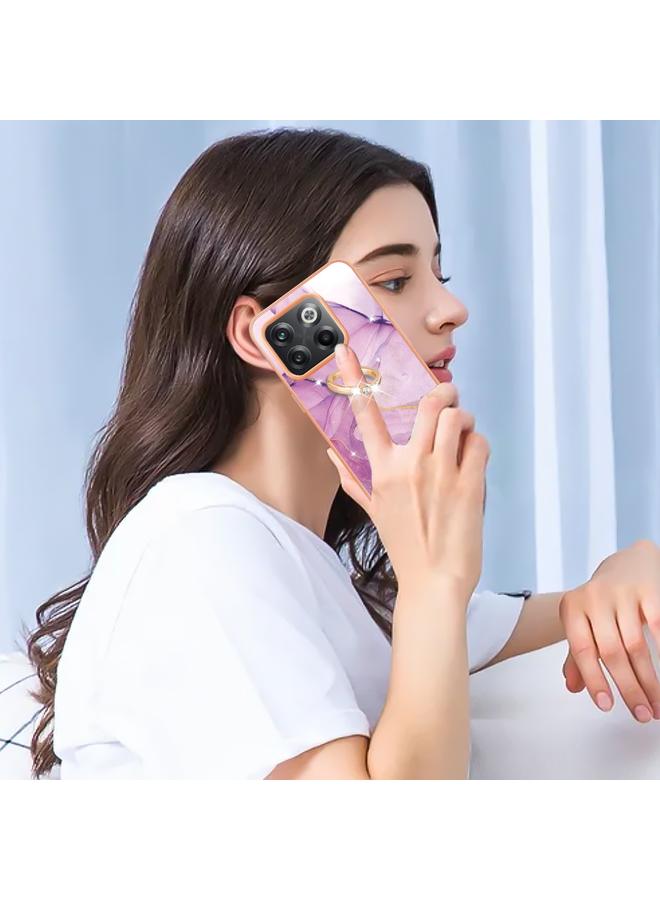 erorex Case For OnePlus 10T 5G / Ace Pro Electroplating Marble IMD Phone Case with Ring Holder - Image 4