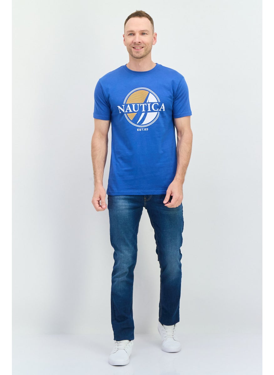 NAUTICA Men Crew Neck Short Sleeve Brand Logo T Shirt, Blue  - Image 3
