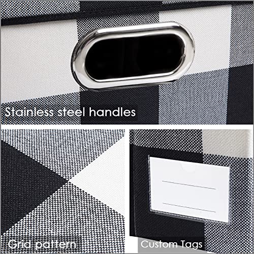 PRANDOM Collapsible Storage Bin with Lid [3-Pack] Fabric Foldable Storage Box Organizer Container Basket Cube with Cover for Home Bedroom Closet Office Nursery Black and White Grid(14.9x9.8x9.8) - Image 5