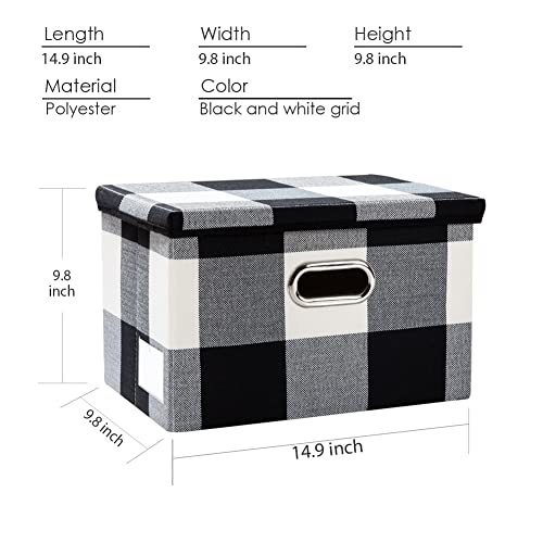 PRANDOM Collapsible Storage Bin with Lid [3-Pack] Fabric Foldable Storage Box Organizer Container Basket Cube with Cover for Home Bedroom Closet Office Nursery Black and White Grid(14.9x9.8x9.8) - Image 3