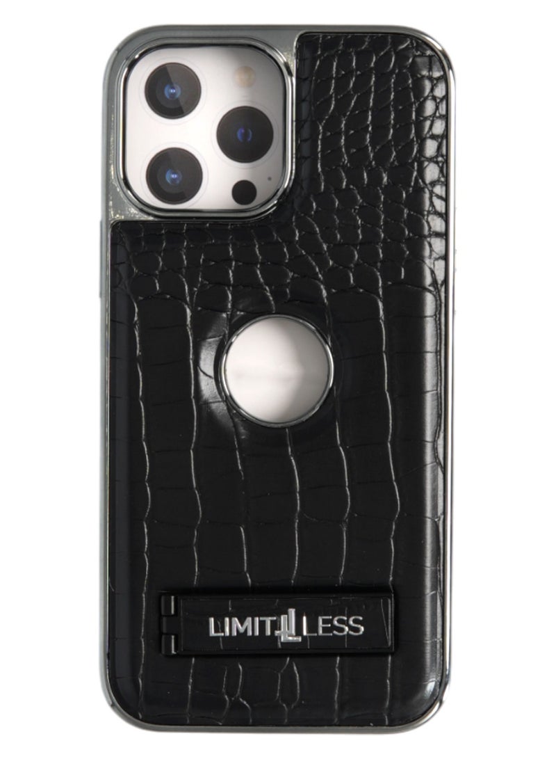 ليمتليس جراب جلدي لهاتف iPhone 14 Pro Max، واقي خلفي رفيع، غطاء جلدي فاخر بقبضة ناعمة، فتحات الشعار، جراب خلفي كامل مضاد للخدش مع حماية من الصدمات والسقوط، أسود - Image 1