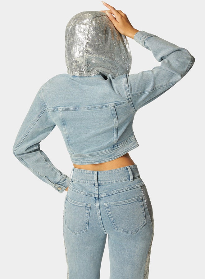 bebe Sequin Hooded Denim Jacket  - Image 4