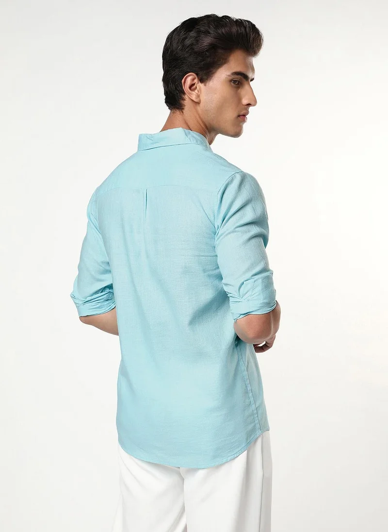 Urbano Fashion  Urbano Fashion Men's Sky Blue Linen Blend Full Sleeve Relaxed Fit Casual Solid Shirt for Men | Best Price UAE
