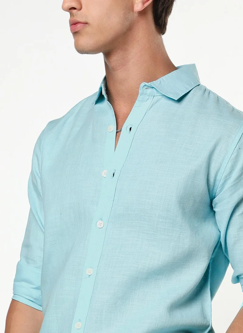 Urbano Fashion  Urbano Fashion Men's Sky Blue Linen Blend Full Sleeve Relaxed Fit Casual Solid Shirt for Men | Best Price UAE