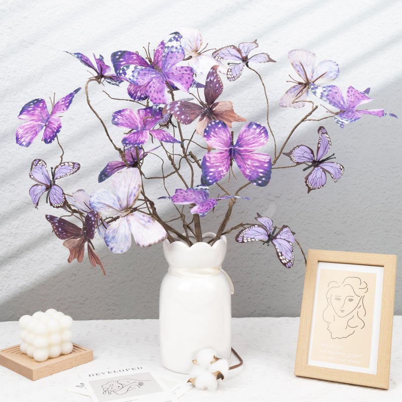 Wolpark 5 Pcs DIY Butterfly Decorations 5 Butterfly Branches with 30 Fake Butterflies for Crafts Faux Stems for Vase Filler Bouquets Home Decorations Garden Office Table Decor (Purple) - Image 5