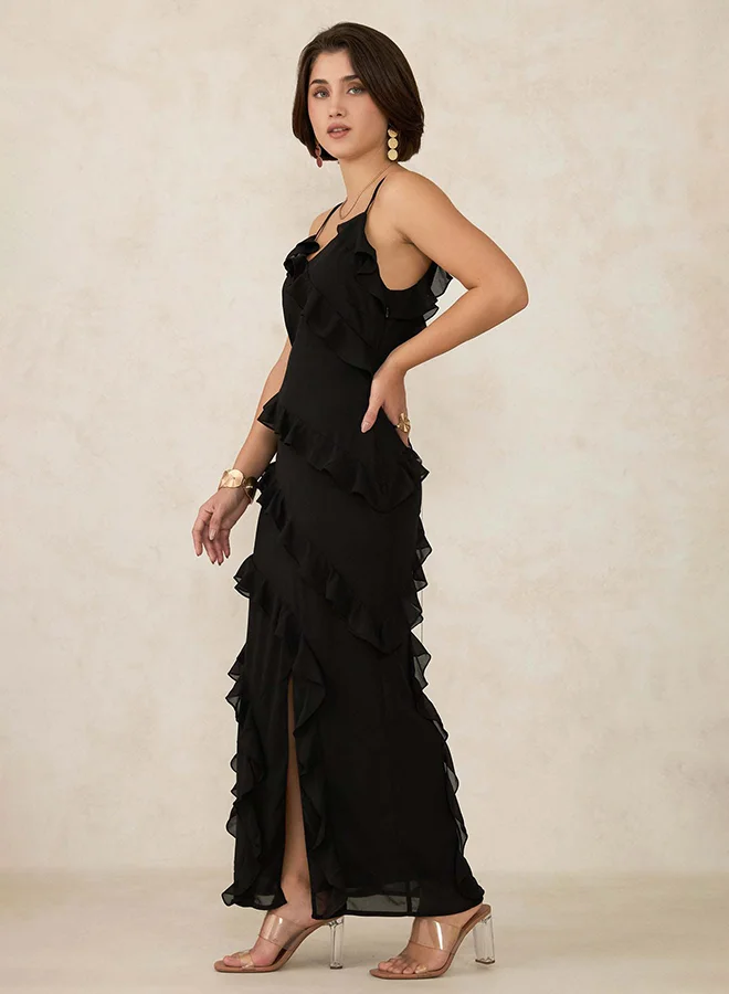 Virgio VIRGIO Georgette Ruffle Slit Maxi Dress