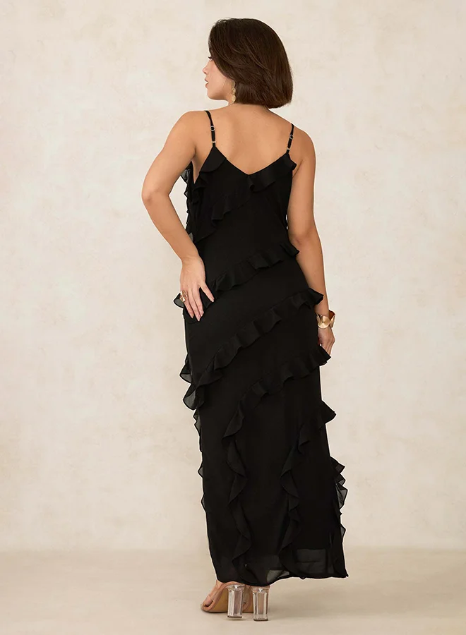 Virgio VIRGIO Georgette Ruffle Slit Maxi Dress