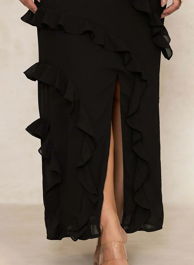 Virgio VIRGIO Georgette Ruffle Slit Maxi Dress
