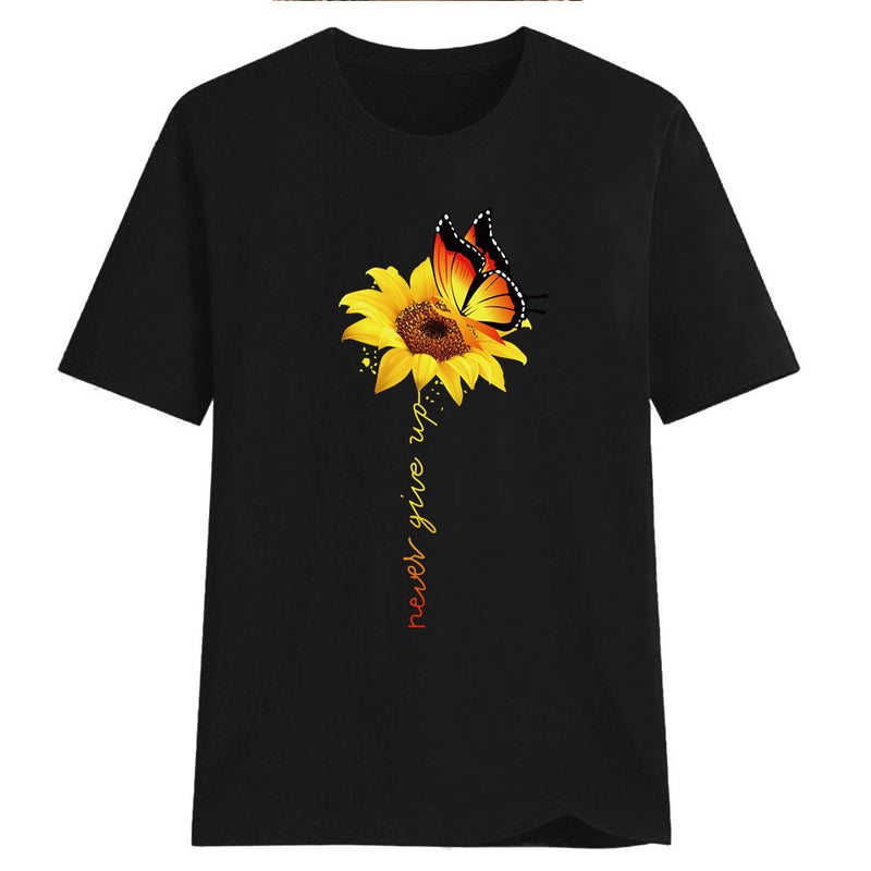Butterfly Sunflower Sunflower Print Short Sleeve T-Shirt Explosive Foreign Trade One Drop Shipping Wish eBay green XXL - Image 5