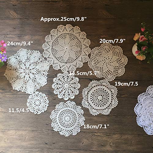 MINDPLUS Set of 14 Hand Crochet Doilies Cotton Crocheted Lace Doilies 4-10 Inches Round White Beige Vintage Wedding Tea Party - Image 3