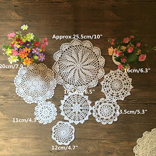 MINDPLUS Set of 14 Hand Crochet Doilies Cotton Crocheted Lace Doilies 4-10 Inches Round White Beige Vintage Wedding Tea Party - Image 4