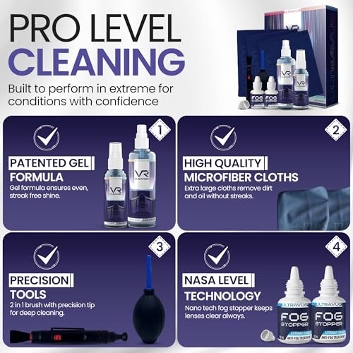 UltraVue VR Cleaning Kit and Anti-Fog Treatment - Includes VR Cleaner Gel Sprays, Microfiber Cloths, Anti Fog Drop Treatments, Brush and Air Bladder with Precision Nozzle - Image 5