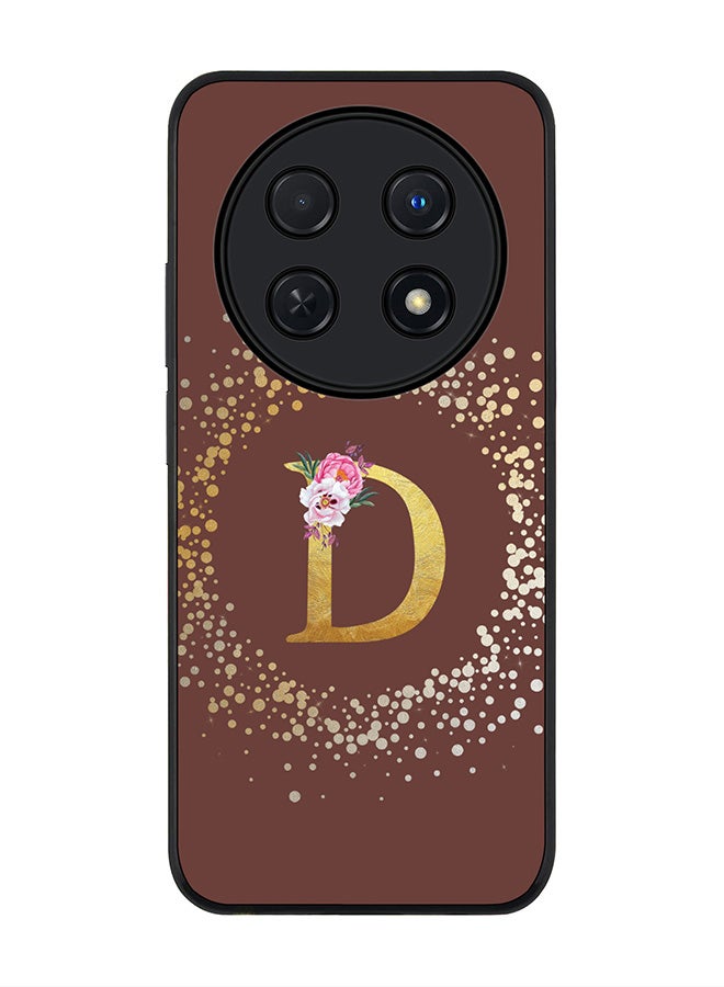 Stylizedd Rugged Black edge case for Huawei nova 12i 4G, Slim fit Flexible Thin Cover - Custom Monogram Initial Letter Floral Pattern Alphabet - D  (Brown ) - Image 1