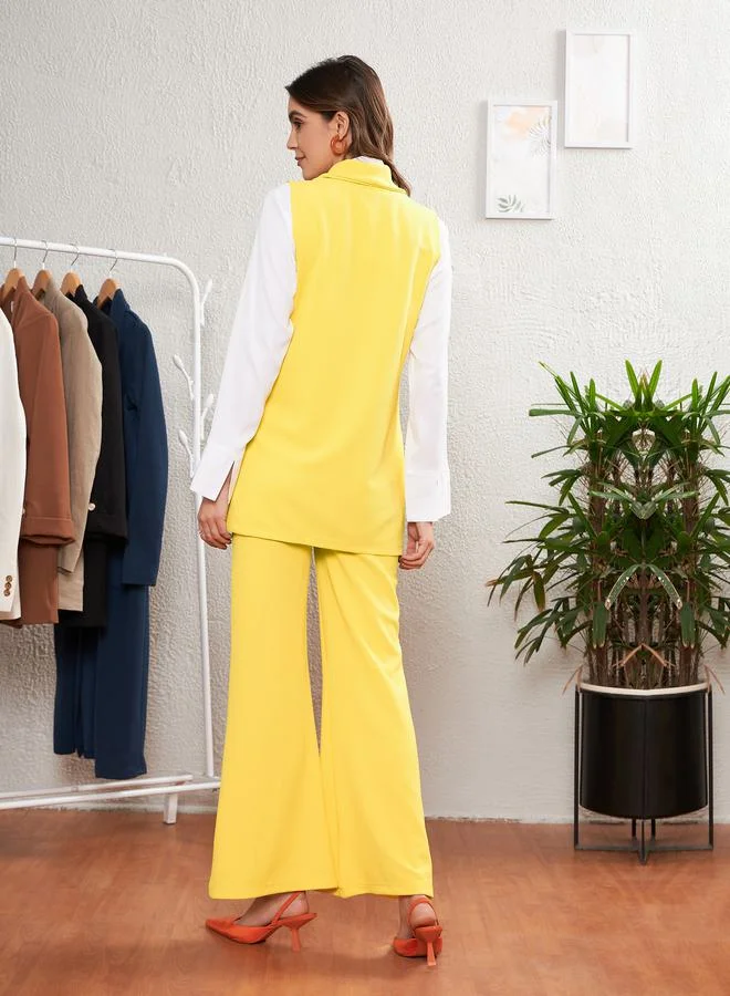 SASSAFRAS Flap Pocket Detail Sleeveless Blazer & Bell Bottom Pants Co-Ord by Styli