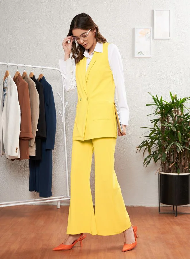 SASSAFRAS Flap Pocket Detail Sleeveless Blazer & Bell Bottom Pants Co-Ord by Styli