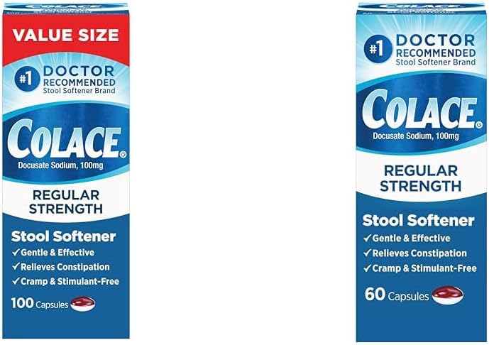 COLACE كولاس قوة عادية 100 ملغ كبسولات ملين البراز 60 حزمة 100 عدّ للراحة اللطيفة من الإمساك - Image 1