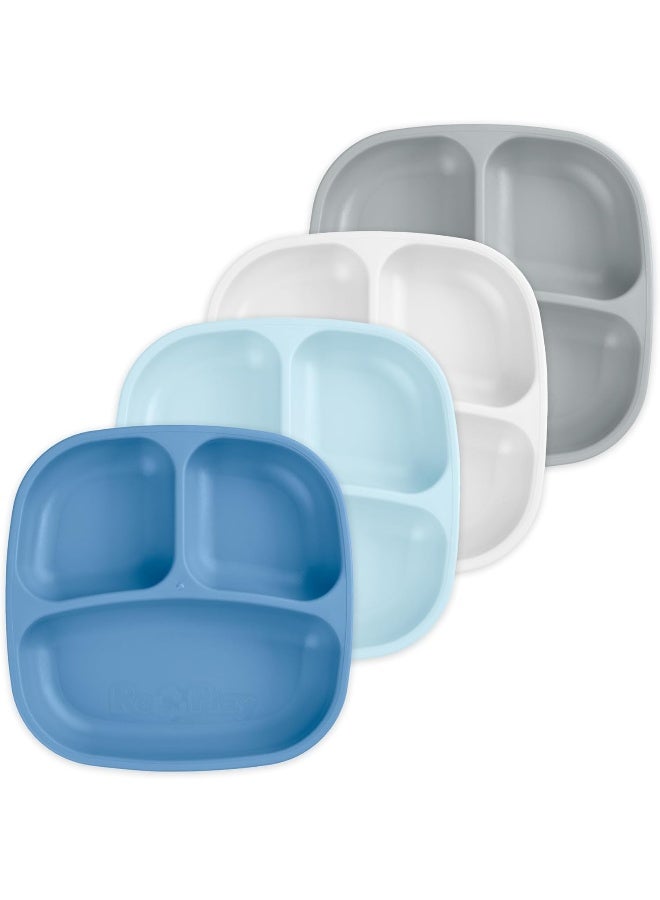 Replay Re Play - 4 Pack 7.37" Divided Plates with Deep Sides for Baby, Toddler & Child Feeding - BPA Free - Made in USA from Recycled Milk Jugs - Cool Blue - Image 1