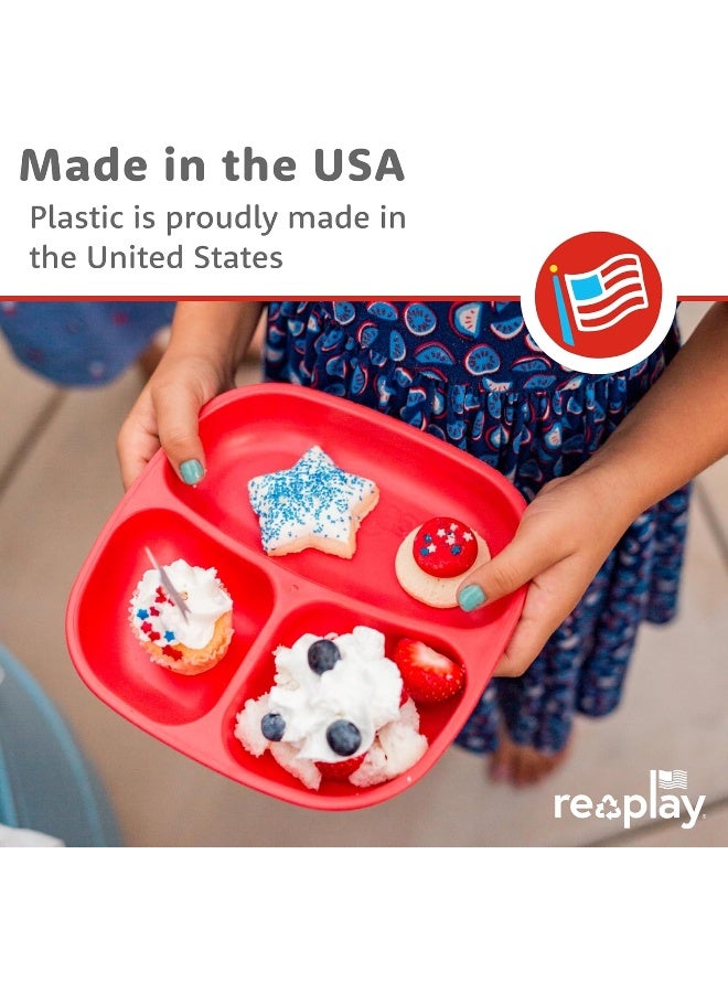 Replay Re Play - 4 Pack 7.37" Divided Plates with Deep Sides for Baby, Toddler & Child Feeding - BPA Free - Made in USA from Recycled Milk Jugs - Cool Blue - Image 3