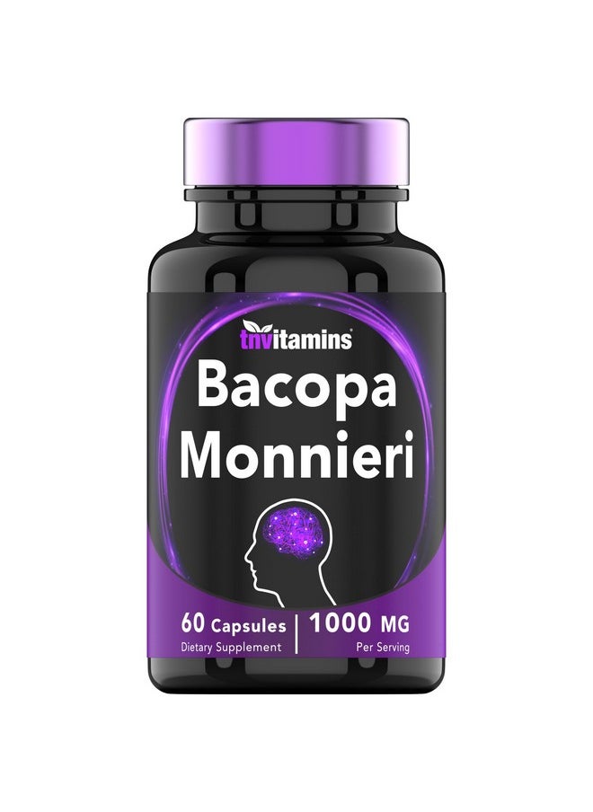 tnvitamins - Bacopa Monnieri Capsules 1000 Mg (60 Capsules) ; Nootropic Brain Support Supplement* ; Bacopa Leaf Extract Powder Pills - Image 1